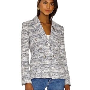 New • L'AGENCE • Kenzie Double Breasted Blazer in Light Blue Tweed